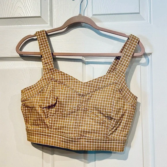 NWT Madewell Denim Supercrop Tank Top Mini Check Autumn Gold size 2 - Picture 3 of 7